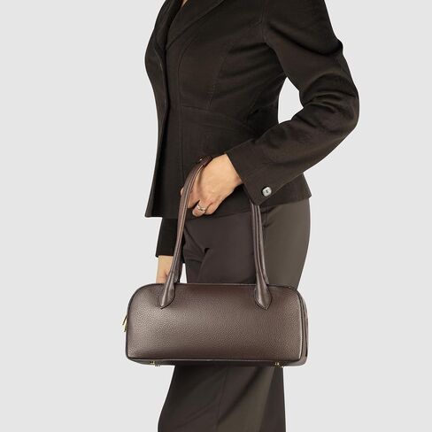 Italian Genuine Calf Leather Bag for Women with Top Handles and Zippered Top | Rectangular Shoulder Boston Purse in Saudi Arabia