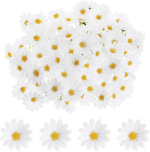 Nogeqi 100 Pcs Daisy Flower Head Artificial Daisy Flower White Gerbera Fake Flowers Heads for DIY Garland Craft Birthday Wedding Party Easter Bonnet Home Decoration in Saudi Arabia