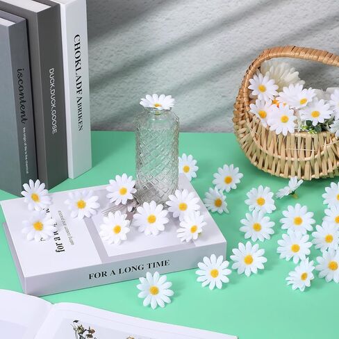 Nogeqi 100 Pcs Daisy Flower Head Artificial Daisy Flower White Gerbera Fake Flowers Heads for DIY Garland Craft Birthday Wedding Party Easter Bonnet Home Decoration in Saudi Arabia