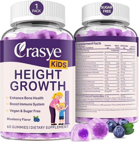 Height Growth Gummies for Kids & Teens - Calcium, Vitamin D3 + K2, Zinc, Magnesium, L-Arginine - Teen Multivitamin Gummies for Children Bone Strength and Immunity - 60 Gummies in Saudi Arabia