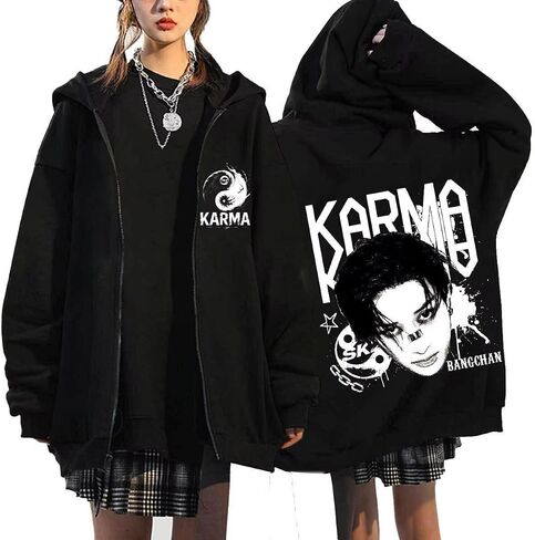 KARMA Album STAR Zip Up Hoodie Jacket Felix Hyunjin Bangchan Lee Know Seungmin IN Han Zippered Sweatshirt Jacket in Saudi Arabia