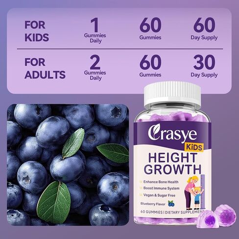 Height Growth Gummies for Kids & Teens - Calcium, Vitamin D3 + K2, Zinc, Magnesium, L-Arginine - Teen Multivitamin Gummies for Children Bone Strength and Immunity - 60 Gummies in Saudi Arabia