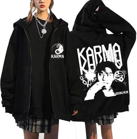 KARMA Album STAR Zip Up Hoodie Jacket Felix Hyunjin Bangchan Lee Know Seungmin IN Han Zippered Sweatshirt Jacket in Saudi Arabia