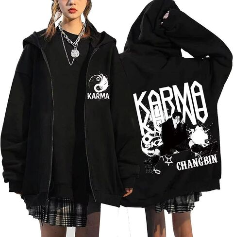 KARMA Album STAR Zip Up Hoodie Jacket Felix Hyunjin Bangchan Lee Know Seungmin IN Han Zippered Sweatshirt Jacket in Saudi Arabia