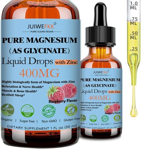 Pure Magnesium Glycinate 400mg Liquid Drops, High Absorption Chelated Calm Magnesium with Zinc for Sleep Relaxation Muscle Bone Nerve & Brain Health, Non GMO, Vegan for Women Men & Kids in Saudi Arabia