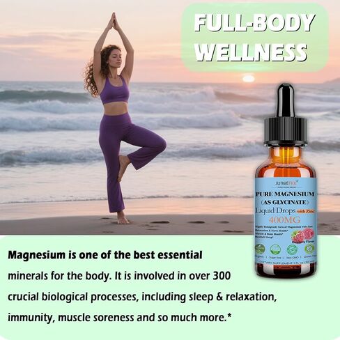 Pure Magnesium Glycinate 400mg Liquid Drops, High Absorption Chelated Calm Magnesium with Zinc for Sleep Relaxation Muscle Bone Nerve & Brain Health, Non GMO, Vegan for Women Men & Kids in Saudi Arabia