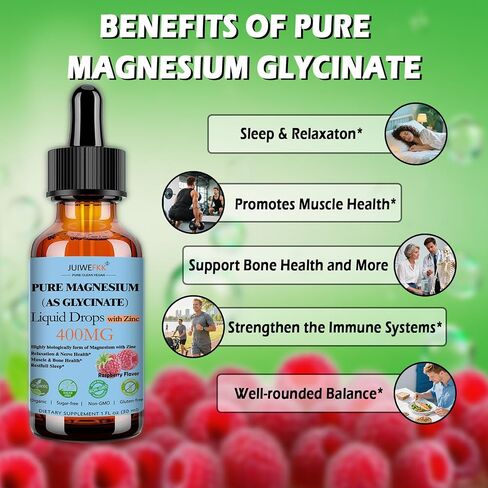 Pure Magnesium Glycinate 400mg Liquid Drops, High Absorption Chelated Calm Magnesium with Zinc for Sleep Relaxation Muscle Bone Nerve & Brain Health, Non GMO, Vegan for Women Men & Kids in Saudi Arabia