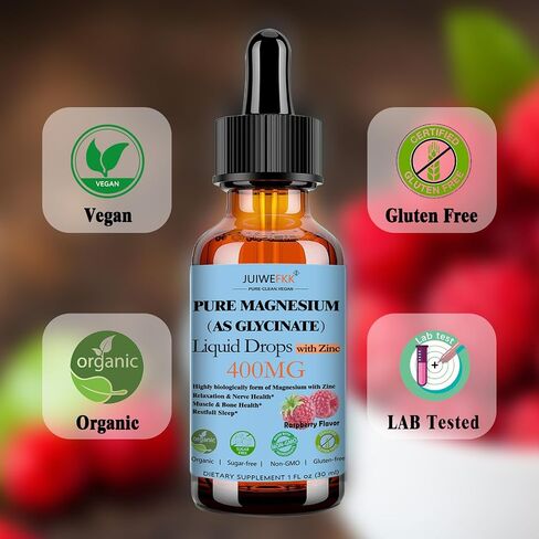 Pure Magnesium Glycinate 400mg Liquid Drops, High Absorption Chelated Calm Magnesium with Zinc for Sleep Relaxation Muscle Bone Nerve & Brain Health, Non GMO, Vegan for Women Men & Kids in Saudi Arabia