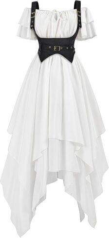 Chemise Renaissance Dress Women Short Sleeve Corset Cottagecore Ren Faire Dress Costume with Pockets in Saudi Arabia