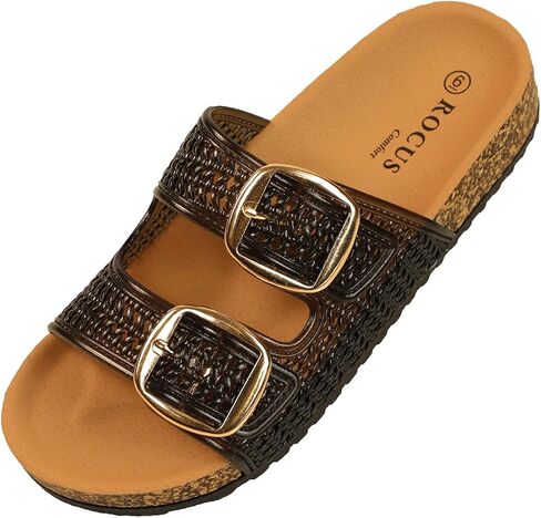 Rocus Comfort Women's Double Buckle Slide Sandals, Cork Footbed, Pink in Saudi Arabia