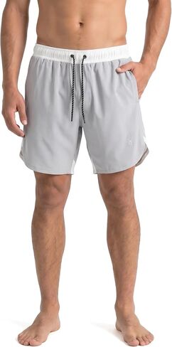 Spyder Men's 7.5" Colorblocked Scallop Swim Volley Shorts - Boxer Brief Lined, Quick Dry Elastic Waistband Stretch Board Swim Short - Alloy - Large in Saudi Arabia