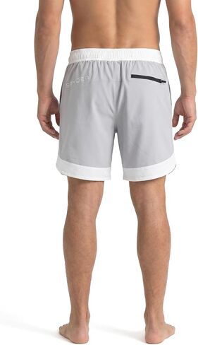Spyder Men's 7.5" Colorblocked Scallop Swim Volley Shorts - Boxer Brief Lined, Quick Dry Elastic Waistband Stretch Board Swim Short - Alloy - Large in Saudi Arabia