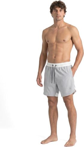 Spyder Men's 7.5" Colorblocked Scallop Swim Volley Shorts - Boxer Brief Lined, Quick Dry Elastic Waistband Stretch Board Swim Short - Alloy - Large in Saudi Arabia