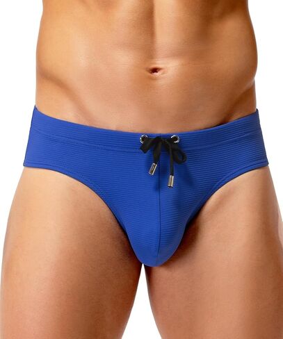 Casey Kevin Men's Swim Briefs Solid Striped Texture Sexy Swimsuit Stretch Bikini Swimwear Beach Bottom Trunks with Drawstring in Saudi Arabia