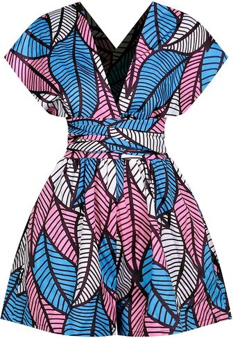 QIAOZHI Women's African Print Convertible Romper, High Waist A-Line Skort, Multi-Way Summer Beach Jumpsuit in Saudi Arabia