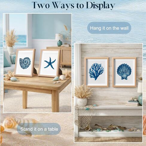 Memorywuu 4 Pack Framed Coastal Wall Art Set, Seashell Starfish Coral Conch Prints with Wooden Frame Beach Nautical Wall Decor for Home Bathroom Living Room Bedroom, 10.5 x 8.5 Inch in Kuwait