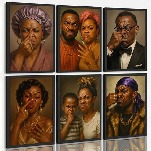 6Pcs Funny Stank Face Bathroom Canvas Wall Art Humor African American Unpleasant Smell Cover Nose Picture Wall Decor Poster Print Artwork for Washroom Toilet Home Decoration Unframed in Saudi Arabia