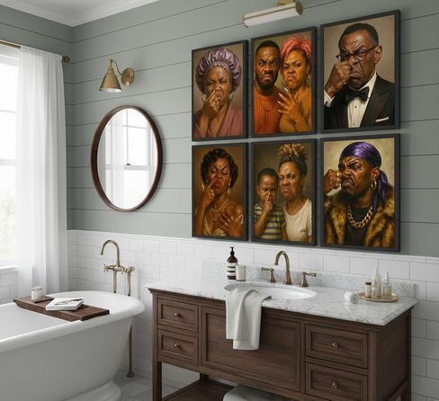 6Pcs Funny Stank Face Bathroom Canvas Wall Art Humor African American Unpleasant Smell Cover Nose Picture Wall Decor Poster Print Artwork for Washroom Toilet Home Decoration Unframed in Saudi Arabia
