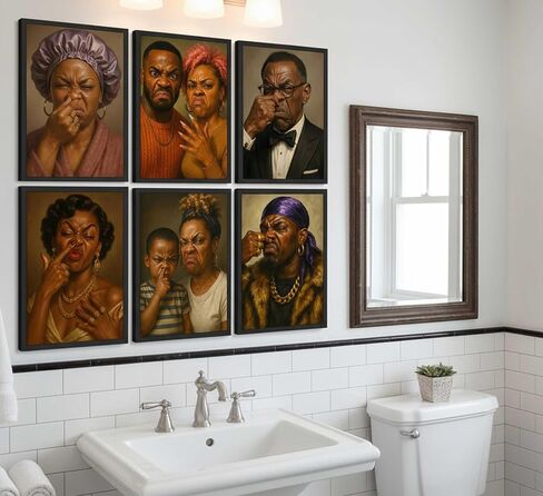 6Pcs Funny Stank Face Bathroom Canvas Wall Art Humor African American Unpleasant Smell Cover Nose Picture Wall Decor Poster Print Artwork for Washroom Toilet Home Decoration Unframed in Saudi Arabia
