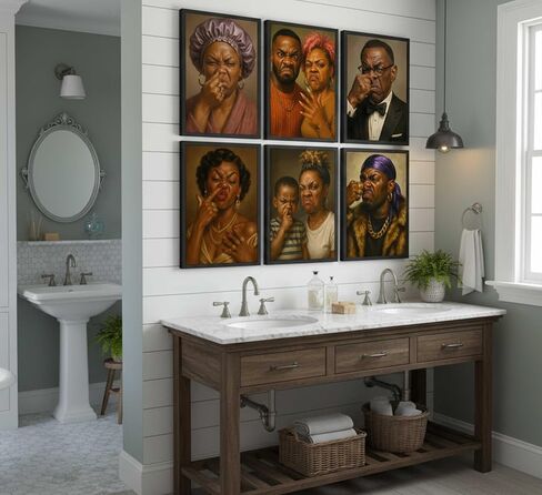 6Pcs Funny Stank Face Bathroom Canvas Wall Art Humor African American Unpleasant Smell Cover Nose Picture Wall Decor Poster Print Artwork for Washroom Toilet Home Decoration Unframed in Saudi Arabia