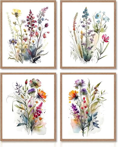 Dazzlewall 4 pcs Watercolour Wall Art Print, Colourful Floral Botanical Artwork Print, Minimalist Wall Decor for Bedroom Living Room Bathroom, 8x10 in Unframed in Saudi Arabia