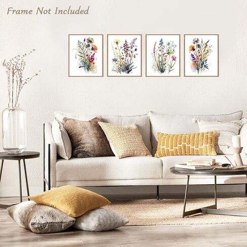 Dazzlewall 4 pcs Watercolour Wall Art Print, Colourful Floral Botanical Artwork Print, Minimalist Wall Decor for Bedroom Living Room Bathroom, 8x10 in Unframed in Saudi Arabia