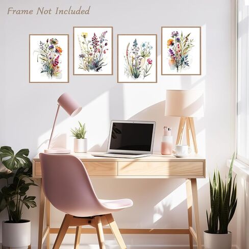 Dazzlewall 4 pcs Watercolour Wall Art Print, Colourful Floral Botanical Artwork Print, Minimalist Wall Decor for Bedroom Living Room Bathroom, 8x10 in Unframed in Saudi Arabia
