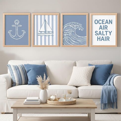 Memorywuu 4 Pack Framed Coastal Wall Art Set, Seashell Starfish Coral Conch Prints with Wooden Frame Beach Nautical Wall Decor for Home Bathroom Living Room Bedroom, 10.5 x 8.5 Inch in Kuwait