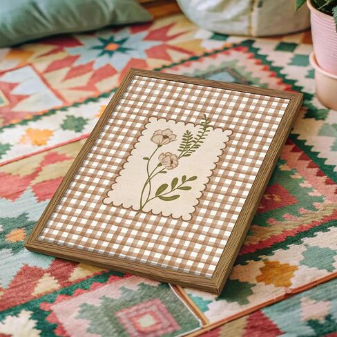 Framed Vintage Floral Wall Art Set of 3, Neutral Wildflower Botanical Canvas Wall Decor Paintings, Cottagecore Gingham Flower Posters Prints Pictures for Living Room Bedroom Bathroom 12x16 Inch in Saudi Arabia