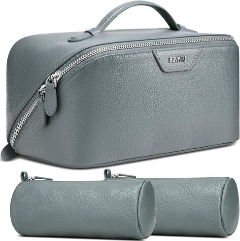 BOYATU Genuine Leather Travel Makeup Bag: Large Capacity 3 Pcs Set Cosmetic Bags for Women - Designer Waterproof Hand-made for Toiletry Organizer - Ladies Travel Essentials for Elegance (01Brown) in Saudi Arabia