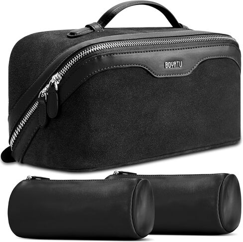 BOYATU Genuine Leather Travel Makeup Bag: Large Capacity 3 Pcs Set Cosmetic Bags for Women - Designer Waterproof Hand-made for Toiletry Organizer - Ladies Travel Essentials for Elegance (01Brown) in Saudi Arabia