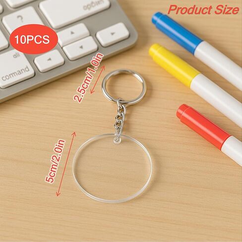 10Pcs Acrylic Keychain Blanks for Vinyl Clear Blank Circle Acrylic with Key Ring Transparent Keychain Pieces For DIY, Crafting & Vinyl Projects in Saudi Arabia
