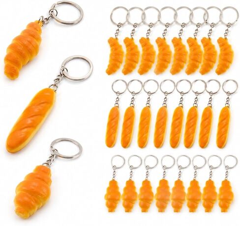 LUOZZY 24 Pcs Conch Bread Keychain Artificial Croissant Baguette Food Dessert Model Keychain for Handbag Purse Car Keys Charms in Kuwait