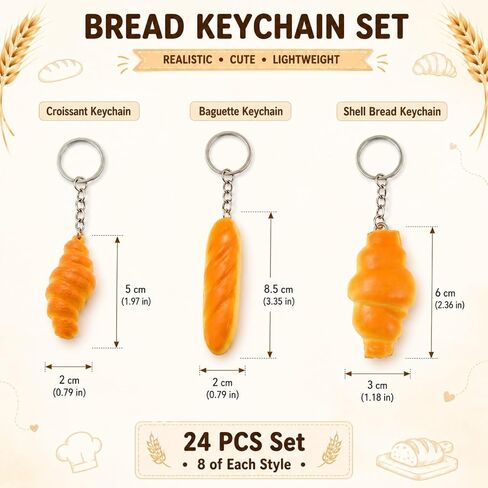 LUOZZY 24 Pcs Conch Bread Keychain Artificial Croissant Baguette Food Dessert Model Keychain for Handbag Purse Car Keys Charms in Kuwait