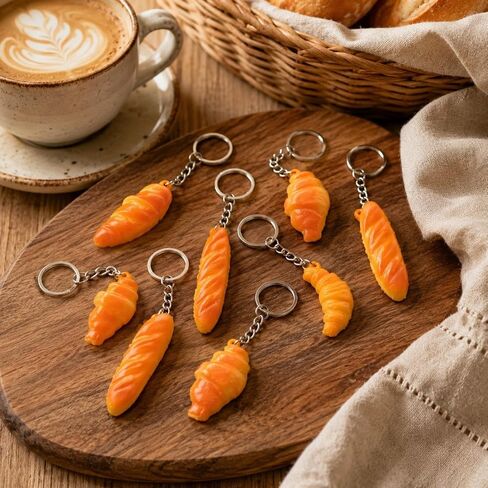 LUOZZY 24 Pcs Conch Bread Keychain Artificial Croissant Baguette Food Dessert Model Keychain for Handbag Purse Car Keys Charms in Kuwait