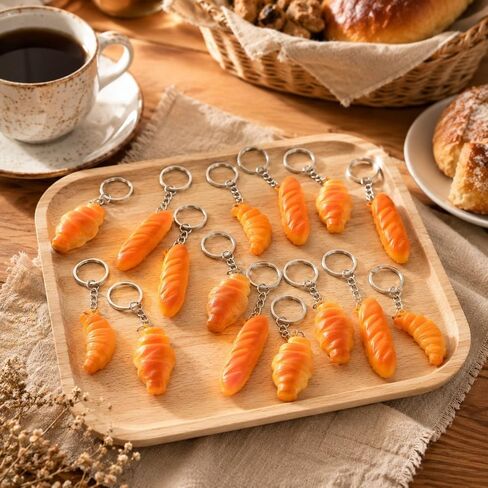LUOZZY 24 Pcs Conch Bread Keychain Artificial Croissant Baguette Food Dessert Model Keychain for Handbag Purse Car Keys Charms in Kuwait