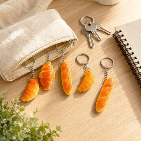 LUOZZY 24 Pcs Conch Bread Keychain Artificial Croissant Baguette Food Dessert Model Keychain for Handbag Purse Car Keys Charms in Kuwait