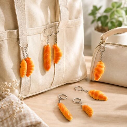 LUOZZY 24 Pcs Conch Bread Keychain Artificial Croissant Baguette Food Dessert Model Keychain for Handbag Purse Car Keys Charms in Kuwait