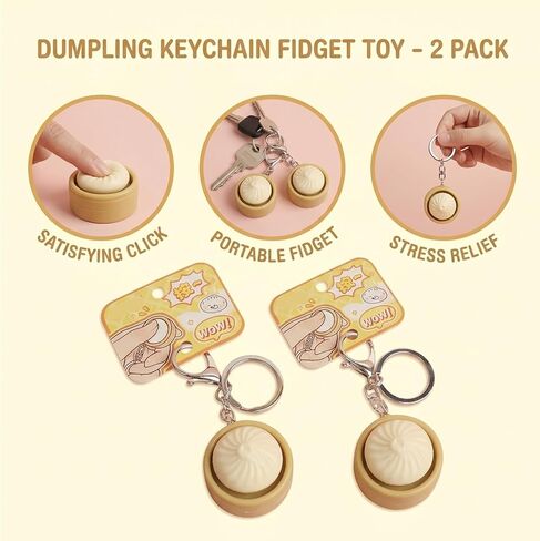 2 PCS Dumpling Keychain, Keyboard Fidget, Mini Dumpling Squishy Clicker Fidget for Stress Relief, Emotional Support Dumplings for Office Workers, Portable Keyboard Fidgets Keychain in Saudi Arabia