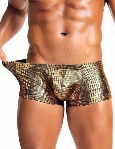 Mens Underwear Lingerie Snake Print Low Rise Metallic Boxer Briefs Shorts Pouch Trunks S-XL in Kuwait