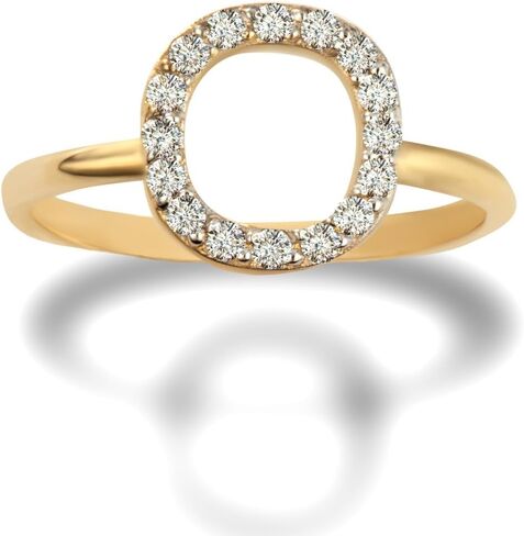 Personalized Women's 14K Yellow Gold Diamond Accented Initial A-Z High Polish Design Ring (G-H Color, SI1-SI2 Clarity) - Choice of Initial Letter in Kuwait