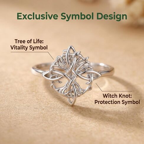 Witches Knot Ring Tree Of Life Nudo De Bruja Jewelry Original Tetragrammaton Amuleto de Proteccion 925 Sterling Silver Wicca Moon Irish Celtic Ring Jewelry Gift for Women in Saudi Arabia