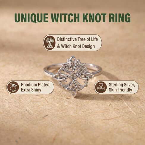 Witches Knot Ring Tree Of Life Nudo De Bruja Jewelry Original Tetragrammaton Amuleto de Proteccion 925 Sterling Silver Wicca Moon Irish Celtic Ring Jewelry Gift for Women in Saudi Arabia