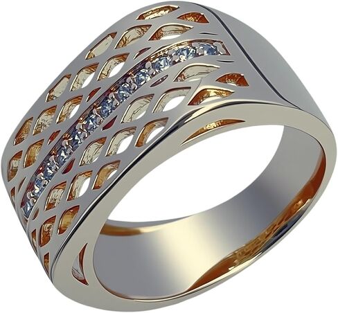 Statement Ring for Women, Gold Plated Wide Band Ring with CZ Center Line and Openwork Lattice Design, Fashion Cocktail Ring for Party Daily Wear Gift in Kuwait