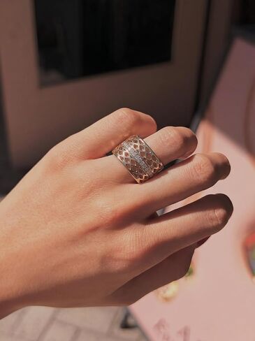 Statement Ring for Women, Gold Plated Wide Band Ring with CZ Center Line and Openwork Lattice Design, Fashion Cocktail Ring for Party Daily Wear Gift in Kuwait