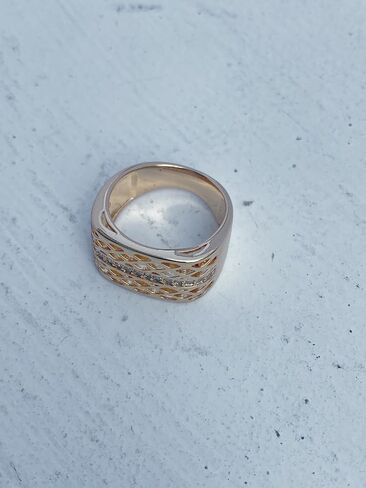 Statement Ring for Women, Gold Plated Wide Band Ring with CZ Center Line and Openwork Lattice Design, Fashion Cocktail Ring for Party Daily Wear Gift in Kuwait