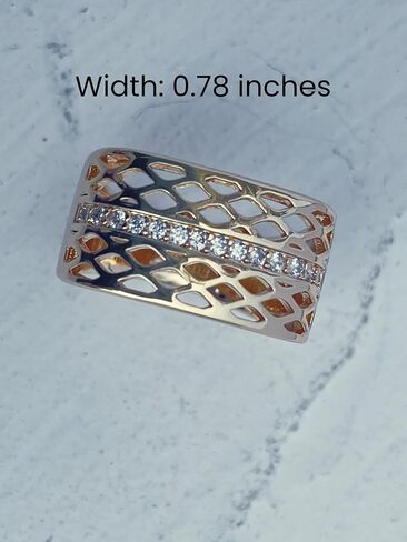 Statement Ring for Women, Gold Plated Wide Band Ring with CZ Center Line and Openwork Lattice Design, Fashion Cocktail Ring for Party Daily Wear Gift in Kuwait