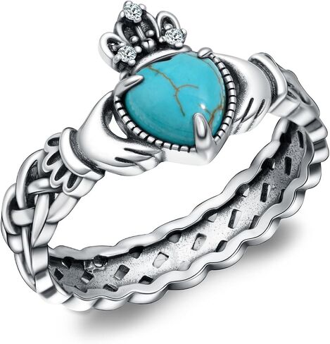 Genuine Turquoise Rings for Women 925 Sterling Silver Claddagh Ring Vintage Real Western Jewelry for Women in Saudi Arabia