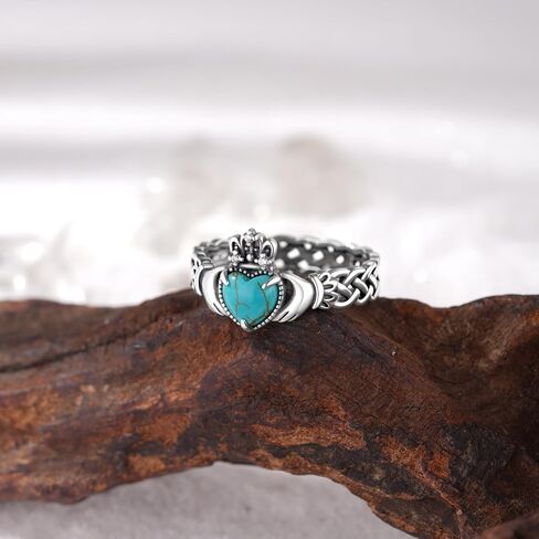Genuine Turquoise Rings for Women 925 Sterling Silver Claddagh Ring Vintage Real Western Jewelry for Women in Saudi Arabia