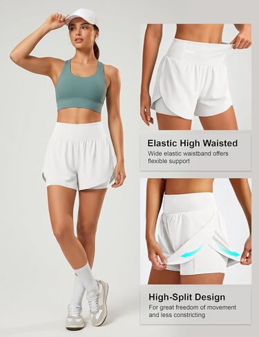 MAGCOMSEN Women's 2 in 1 Running Shorts 3" High Waisted Quick Dry Athletic Workout Shorts with Pockets in Kuwait